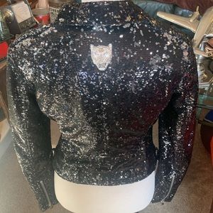 PHILIPP PLEIN NEW BIKER JACKET "PAILETTES LIGHT".Sequined with cougar head small